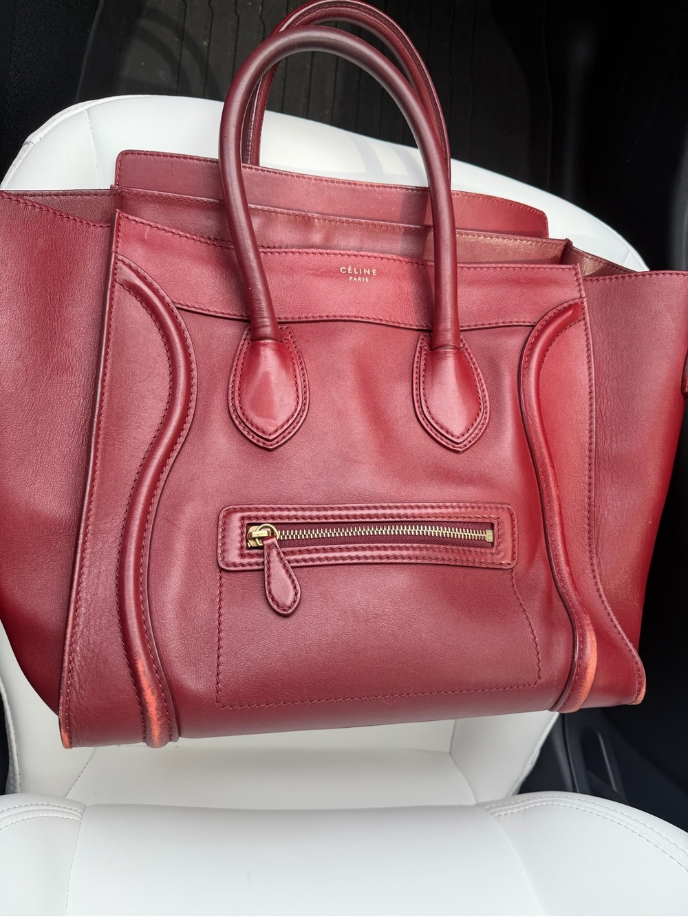 Celine Red Leather Top-Handle Tote - Picture 3 of 11